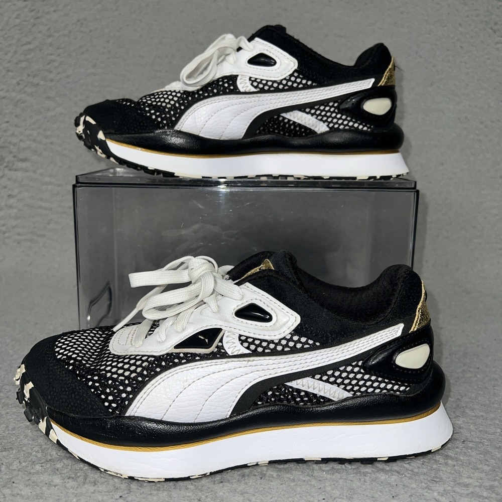 Puma Street Rider Moirer Sneakers Women Sz 6 Black White Running Shoes 368836-01